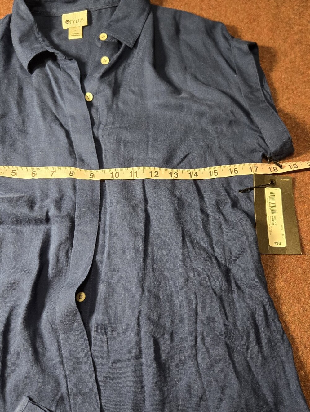 New! Stylus Blue Blouse With Hidden Butrons Size Medium - Picture 6 of 8